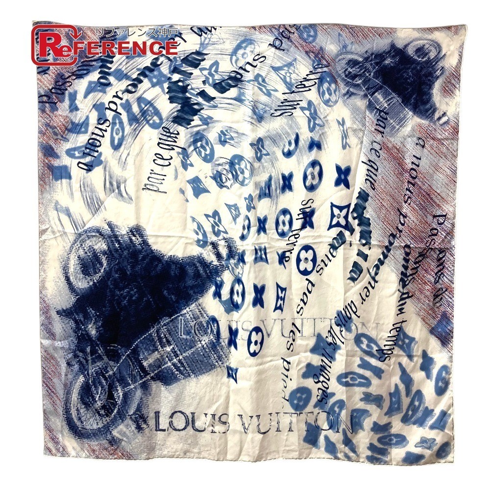 LOUIS VUITTON Logo Scarf Blue Unisex Used Japan