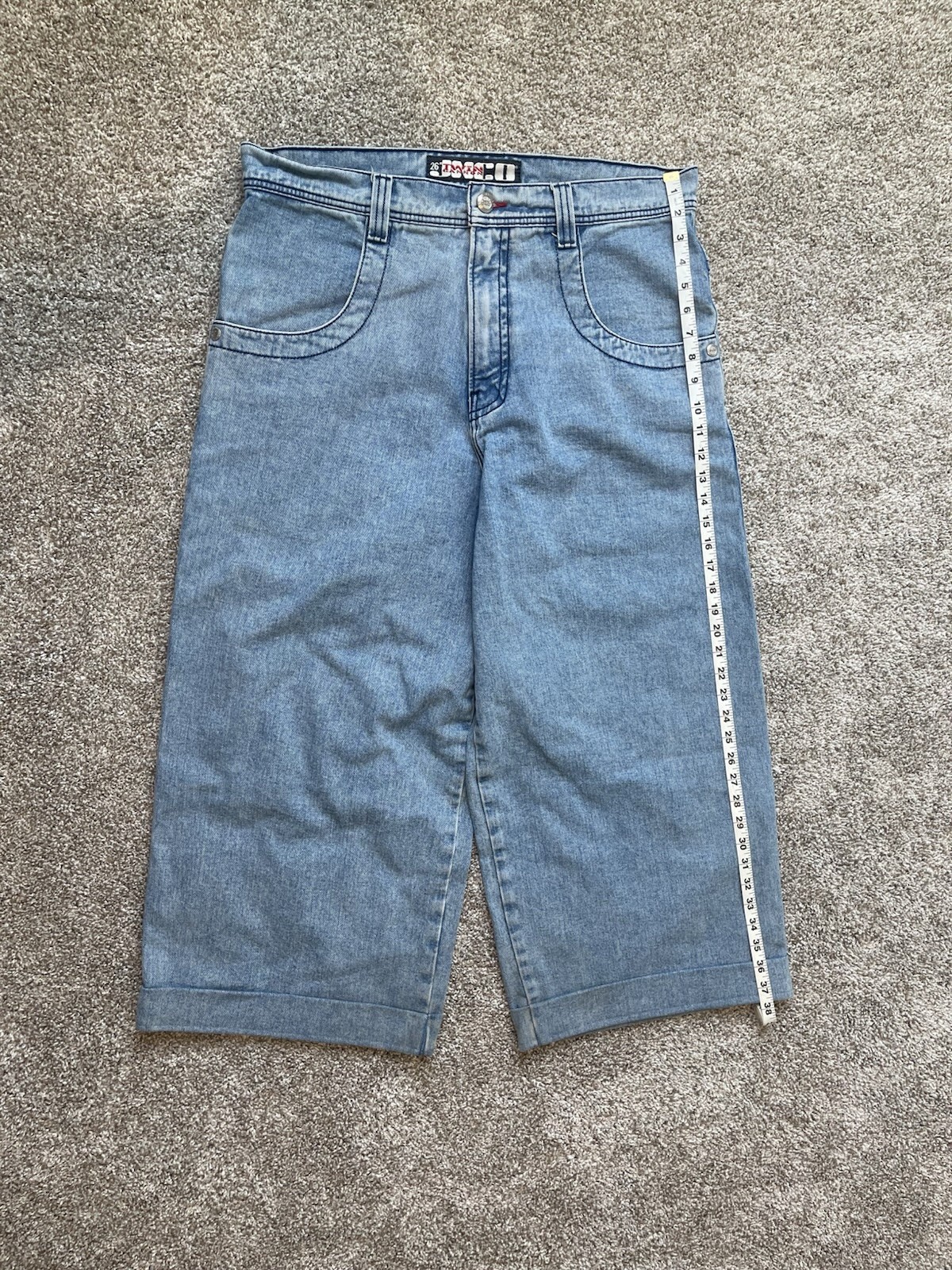 JNCO Men’s Blue Wide-Leg Denim Jeans Relaxed Fit Mid Rise Logo 5-Pocket