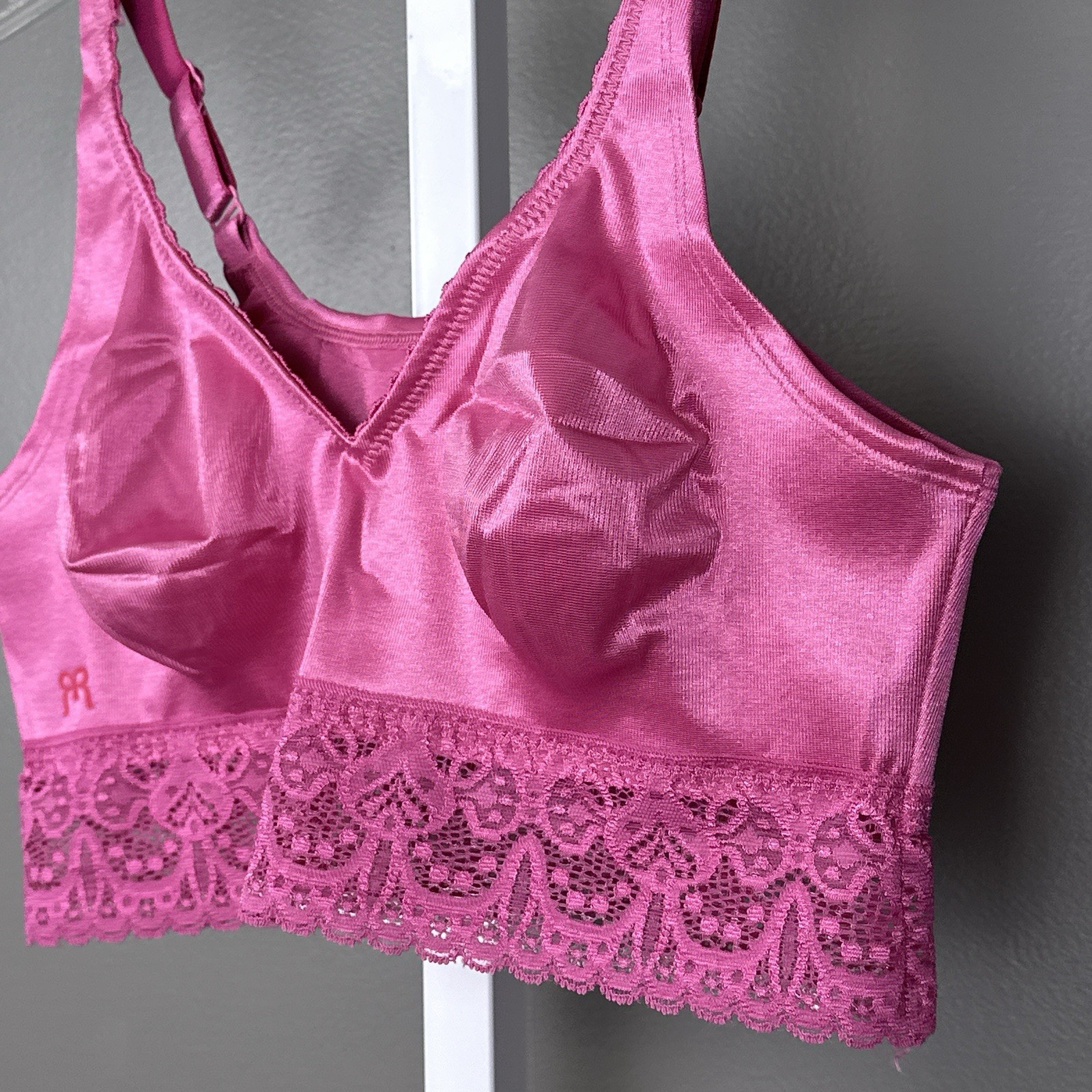 Ruby Ribbon Demiette Bra 32 Pink Satin Lace Longline Bralette NWOT Style 3033