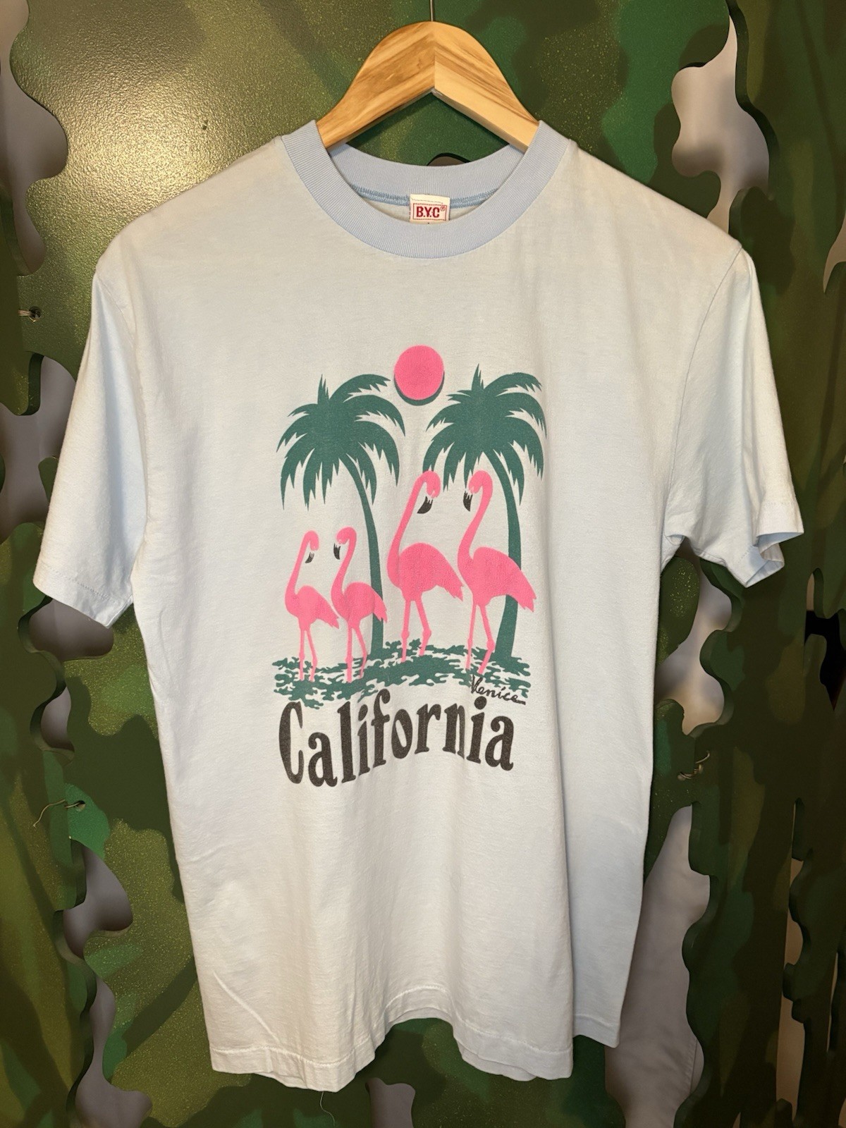 Vintage California Tourist T Shirt Single Stitch Flamingo Print Med/Large BYC