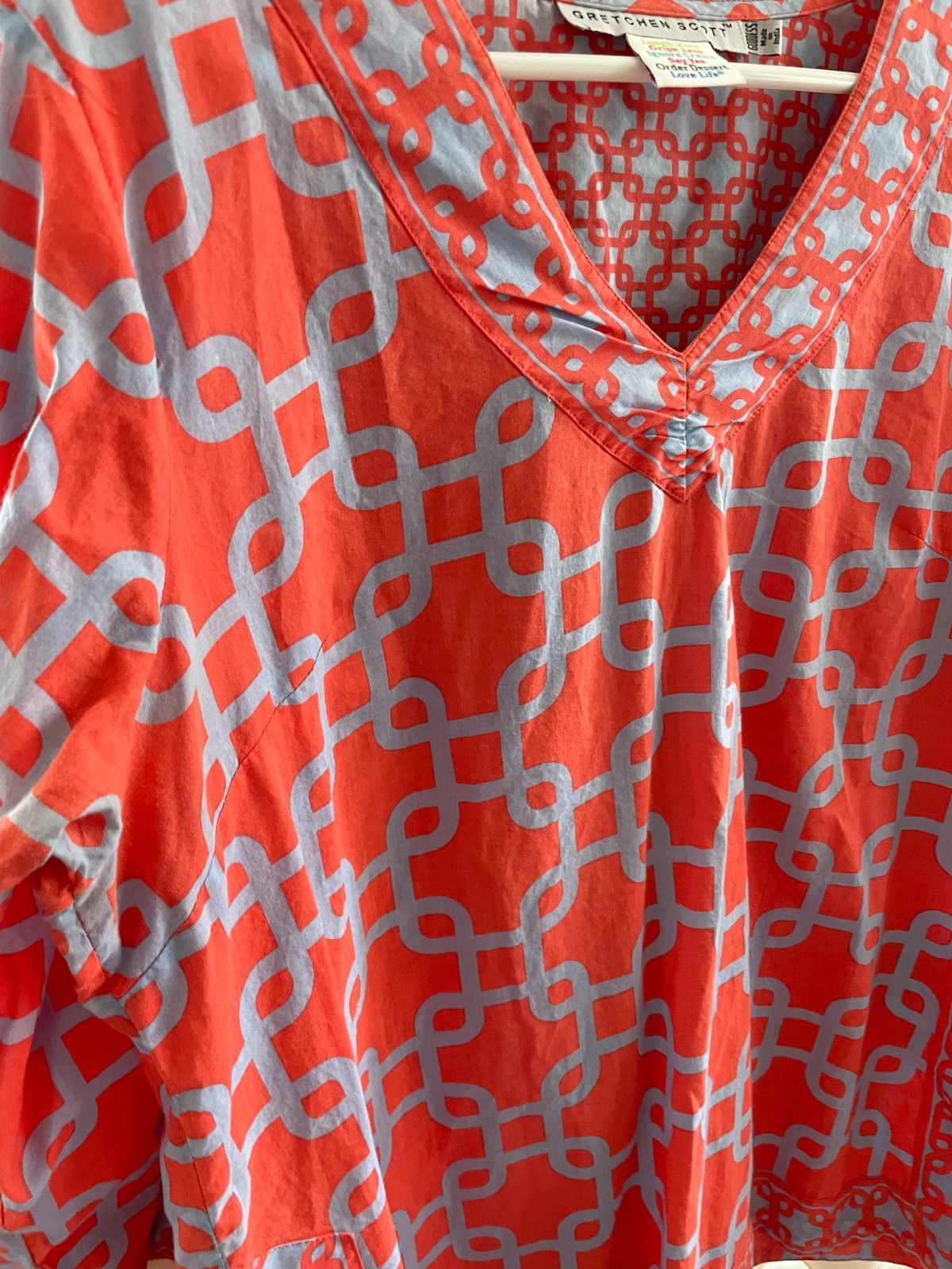 Gretchen Scott Tunic Top Unchained Coral Blue Geometric Size Goddess Large XL