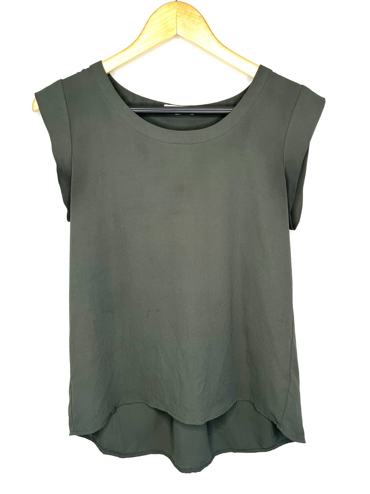Women’s Pleione Cap Sleeve Blouse Green Size XS round neck , pleated back