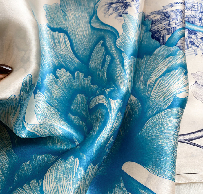 100% Silk Mulberry Scarf Neckerchief petals Print Square Shawl Bandanna 35” new