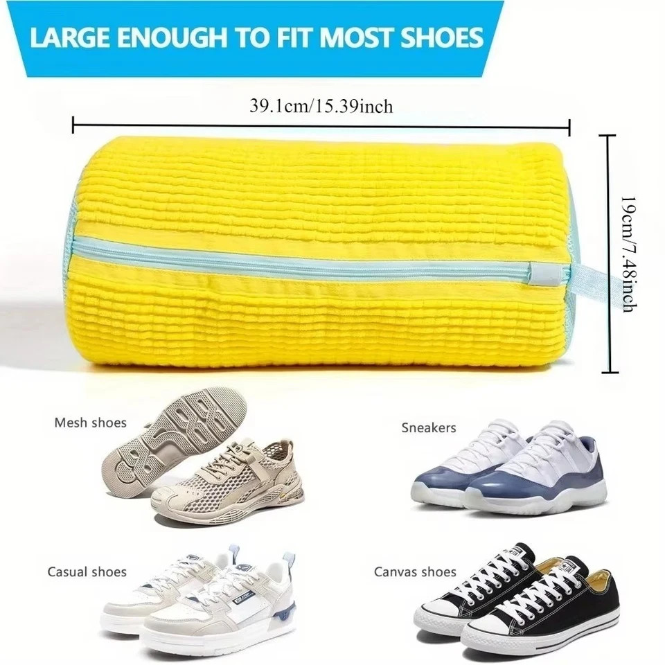Durable Shoe Washing Machine Bag for All Shoe Types-Yellow with Blue Zipper,Idea