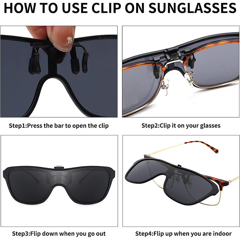 Polarized Clip On Sunglasses One Piece Over Prescription Glasses UV Protection