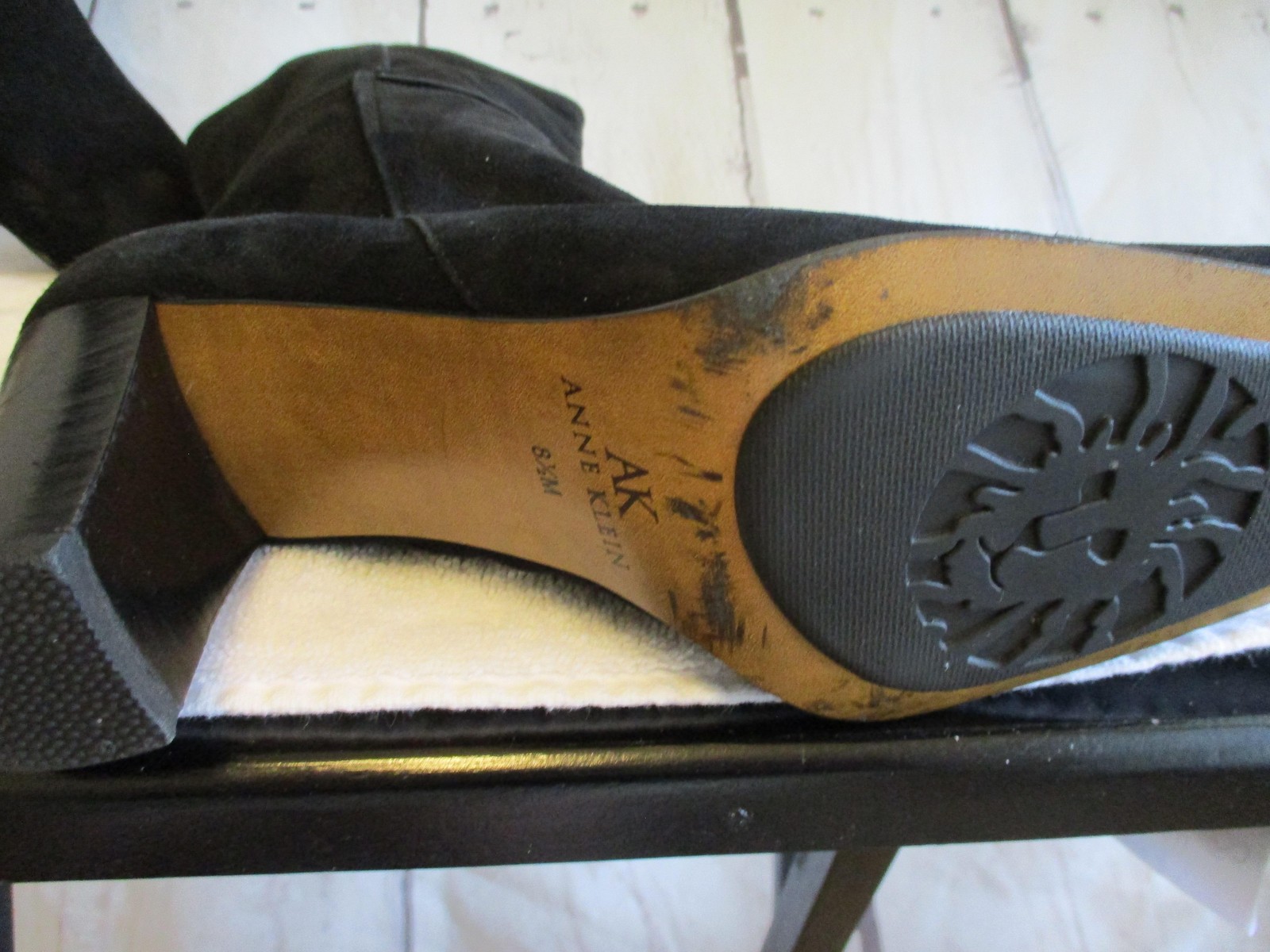 AK Anne Klein Shoes Womens Size 8.5 Black Suede Mid Calf Bootie Block Heel Zip