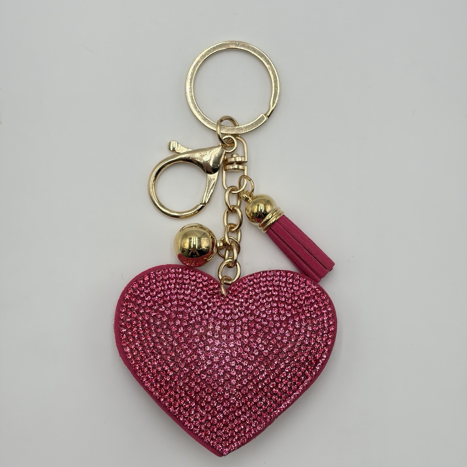 Pink Heart Rhinestone Bag Charm Crystal Keychain Purse Charm Tassel Gift Box