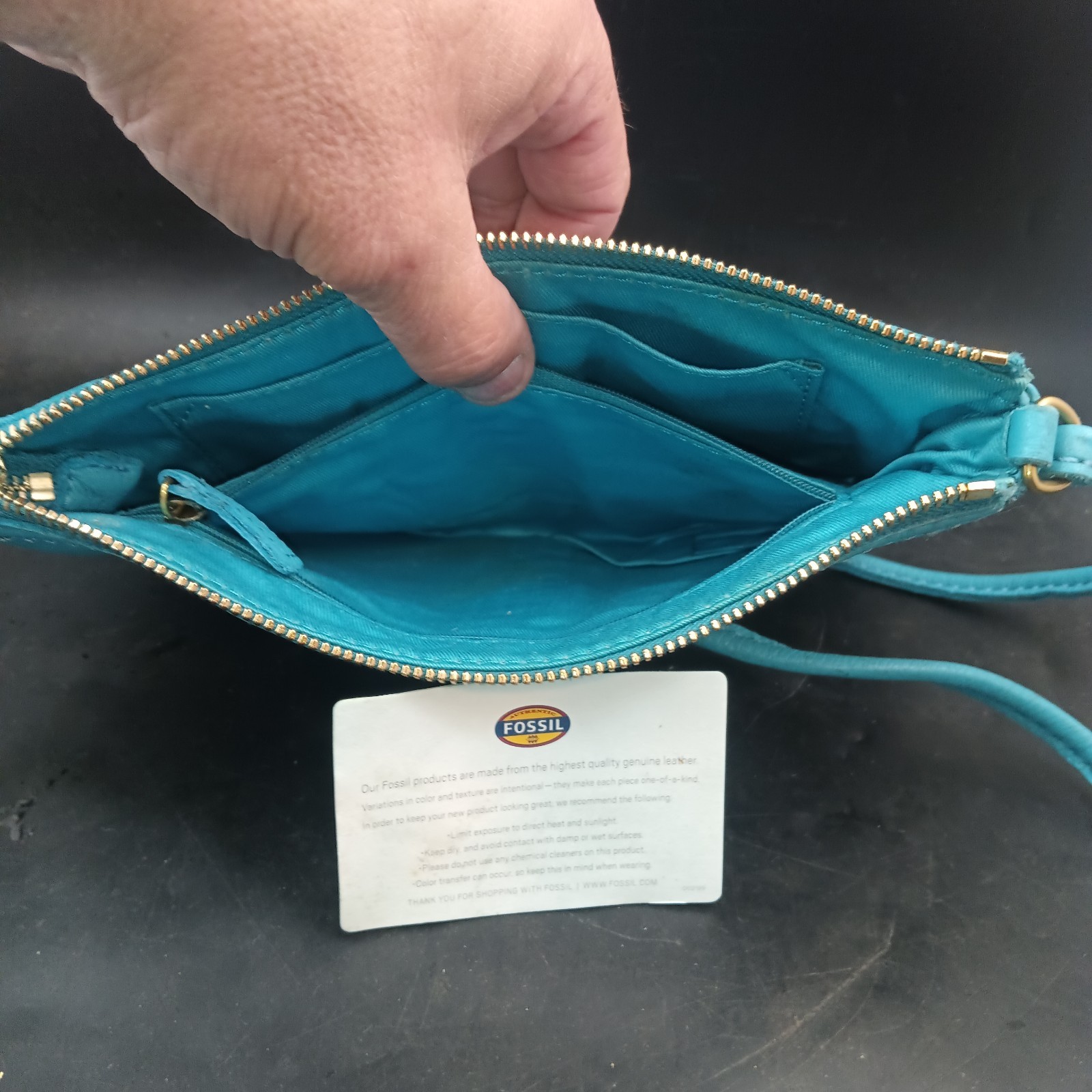 Fossil Tidal Blue “Erin” Leather Crossbody Messenger Bag Purse