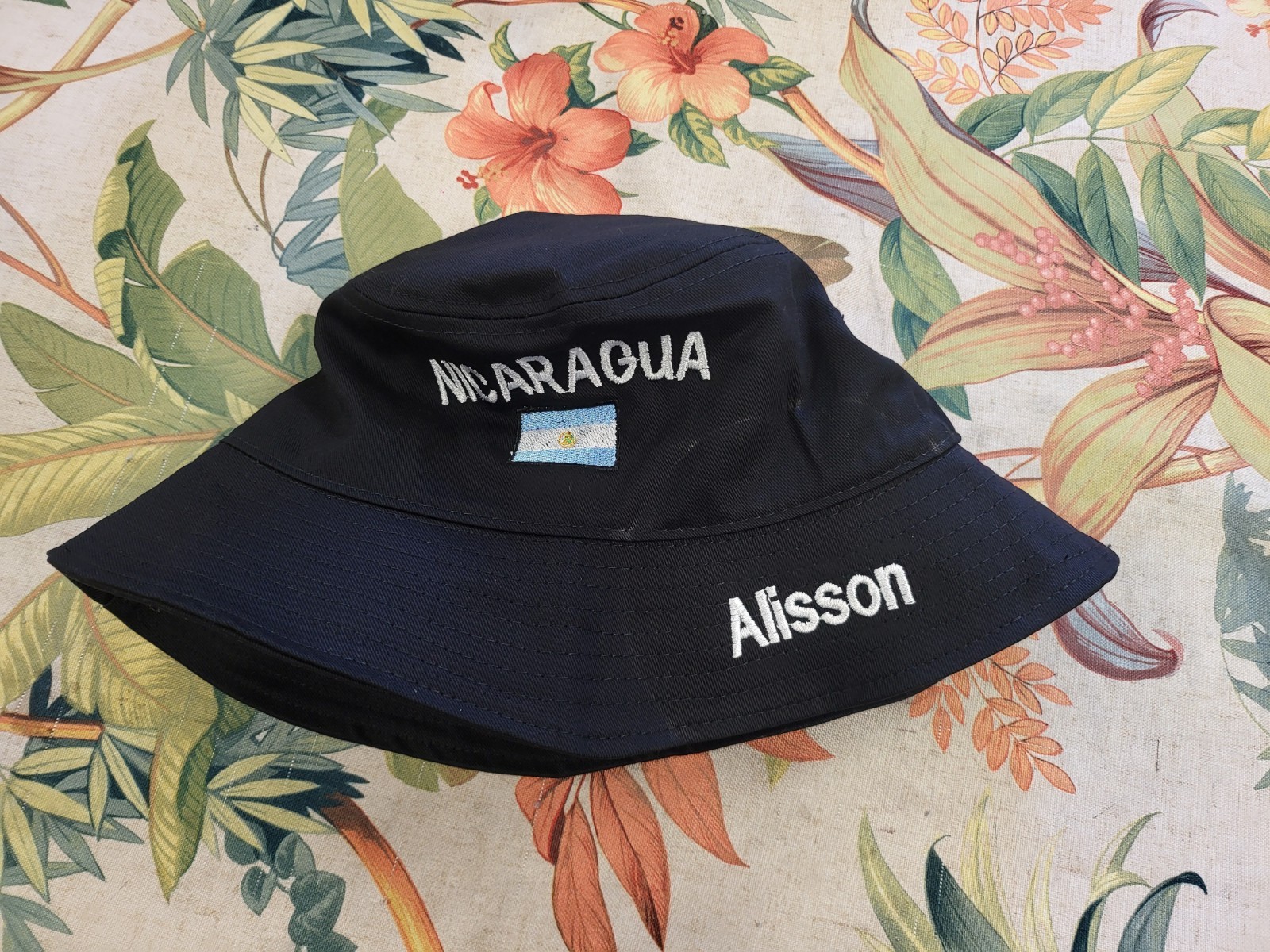 Nicaragua flag embroidered bucket hat, National flag embroidered bucket hat