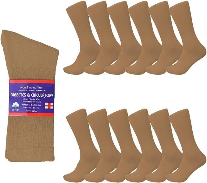 12 Pairs Men’s Circulatory Diabetic Crew Socks Health Cotton 9-11 10-13 13-15