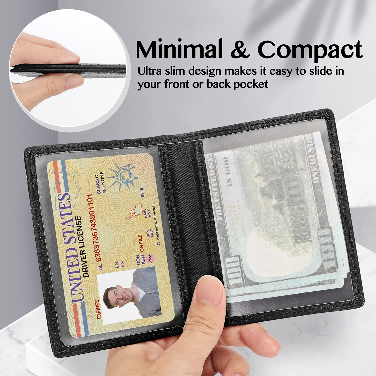 Front Pocket Minimalist Leather Slim Wallet RFID Blocking Medium Size Purse Mens