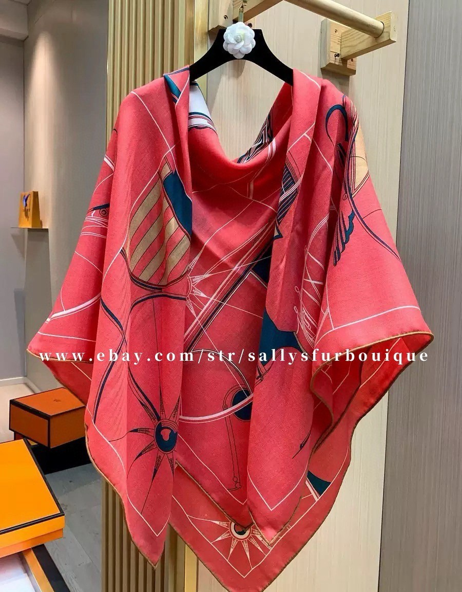 70% Cashmere & 30% Silk Wrap Scarf Wheels Print Double Face Shawl 53″