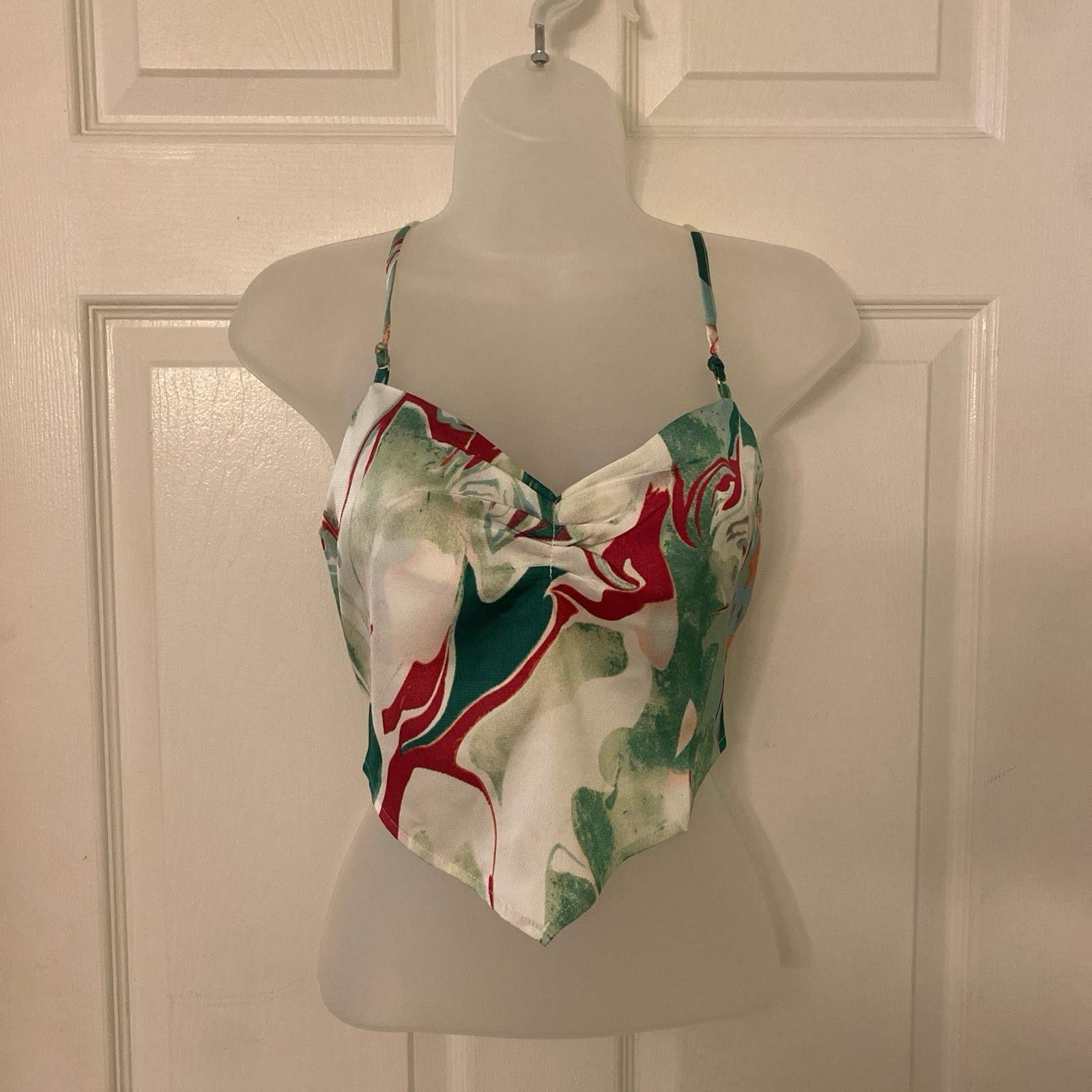 Love Fate Destiny White Green Red Abstract Cropped Spaghetti Strap Tank Top S