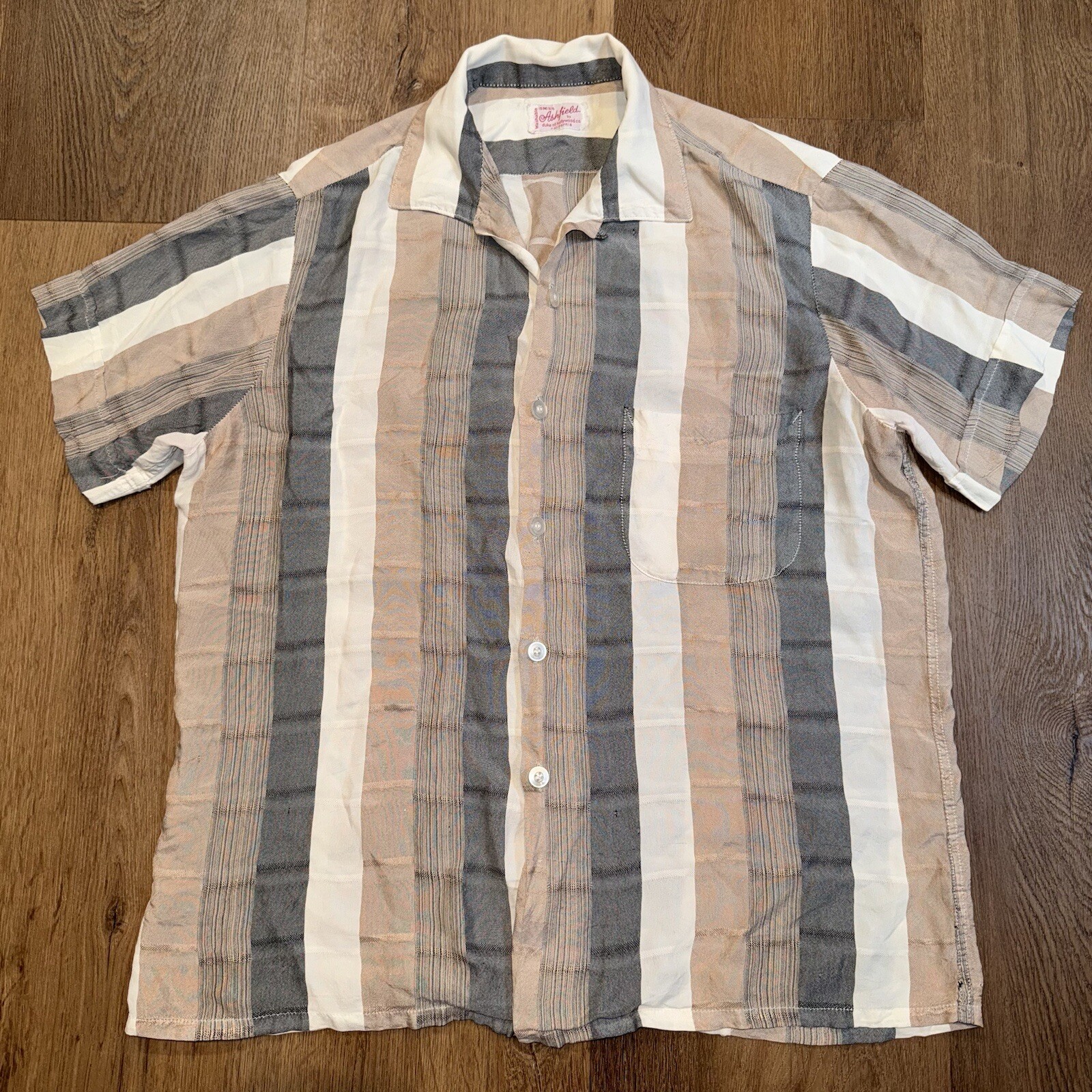 Ashfield Duke of Hollywood Shirt Rayon Loop Collar Vintage 50s 60s Mens Medium