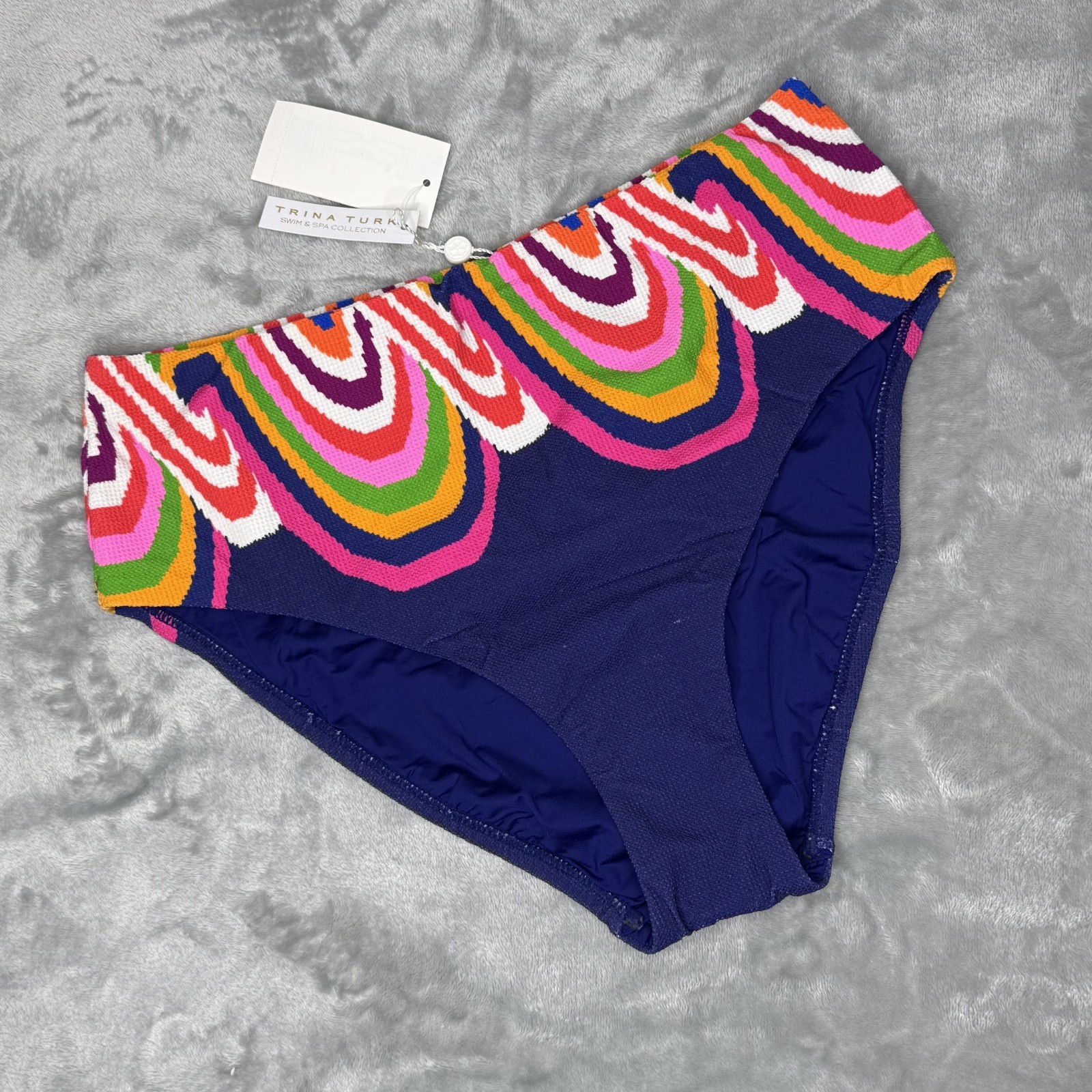 Trina Turk Rainbow Swirl High Waist Bikini Bottom Marine Blue Resort Coastal 6 8