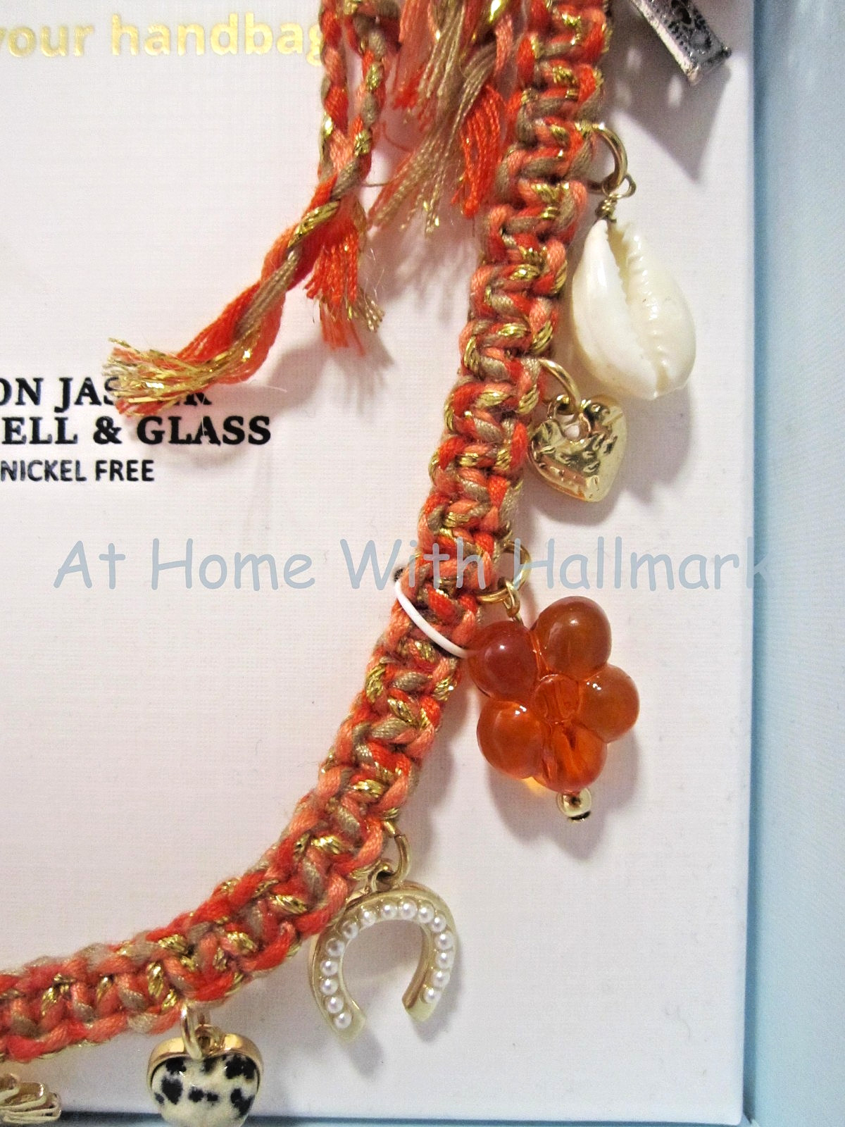 Piper K Bag Charm 17″ Handbag Accessory W/ Dalmation Jasper Natural Shell Glass