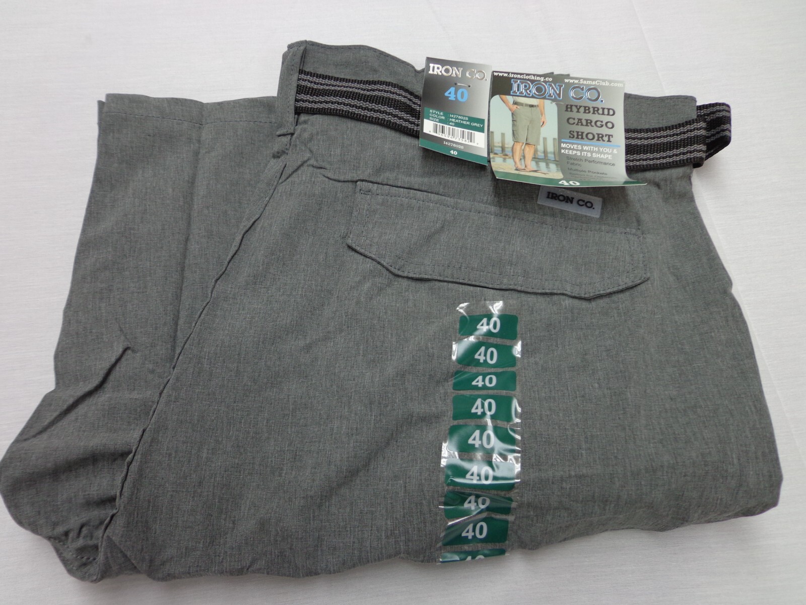 Iron Co Belted Stretch Performance Hybrid Cargo Shorts Heather Gray Size 40