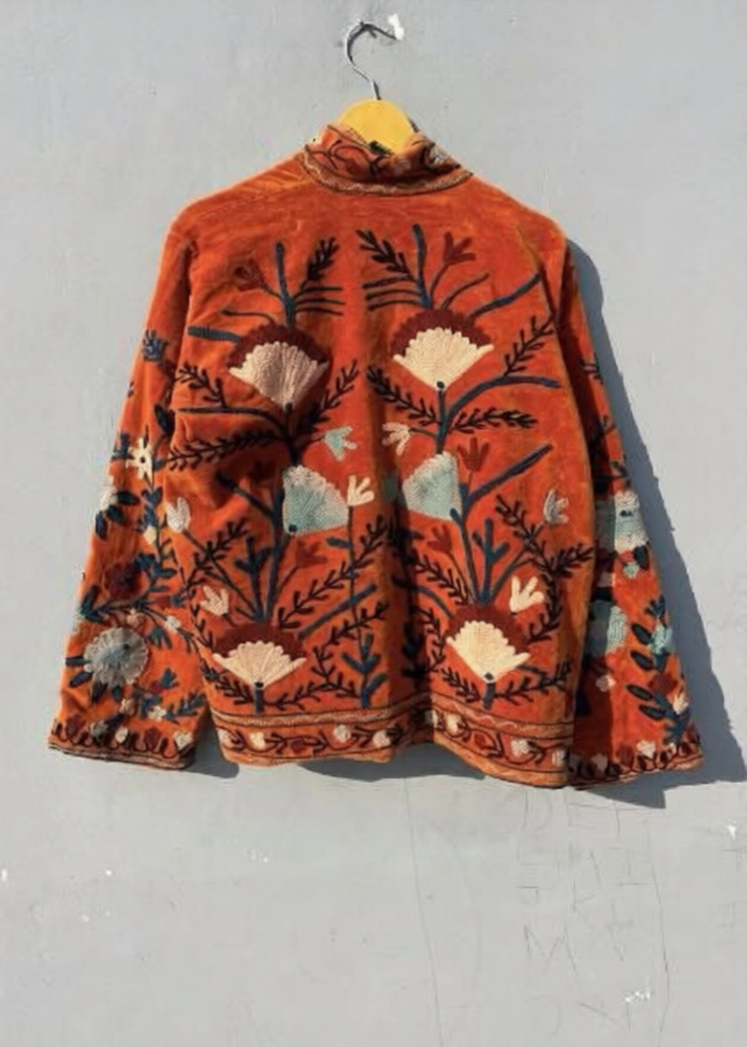 Rusty Handmade Floral Embroidery Jacket~Velvet Coat For Girlfriend Gifts~Wedding