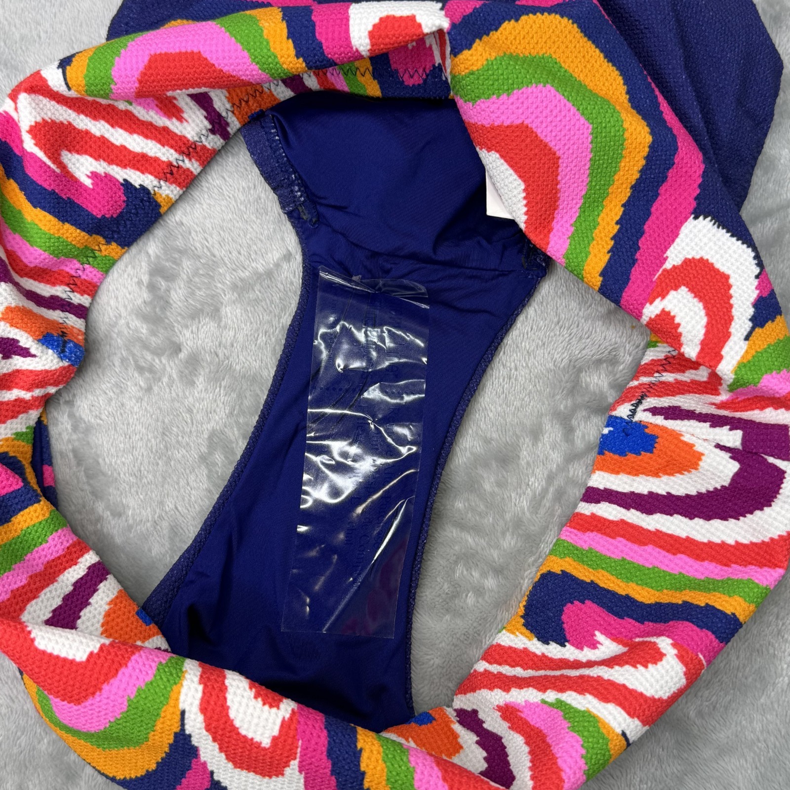 Trina Turk Rainbow Swirl High Waist Bikini Bottom Marine Blue Resort Coastal 6 8