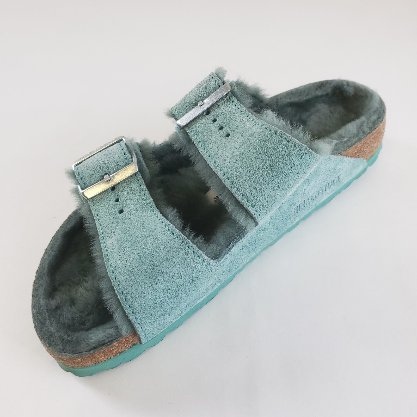 Birkenstock Arizona Shearling Fur Sandals Teal Green 37 240 L6 M4 Women 6 Men 4