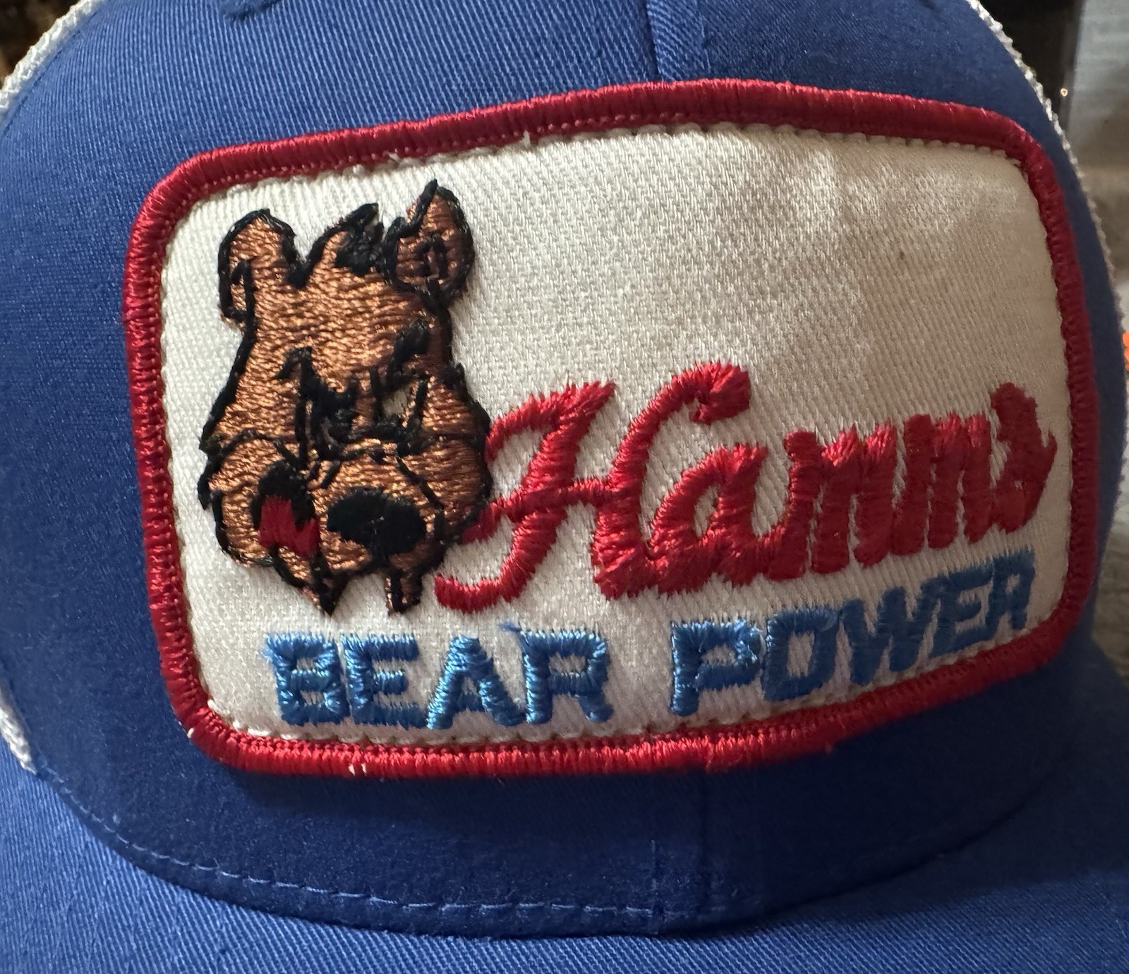 Vintage Hamm’s Bear Power Patch on a Flex fit Mesh Fitted Trucker Hat