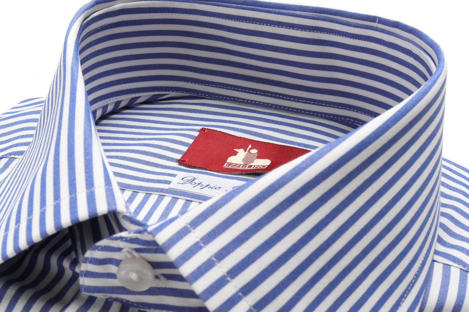 NWT EZZELINO DRESS SHIRT blue white poplin 2-ply cotton Italy 41 16