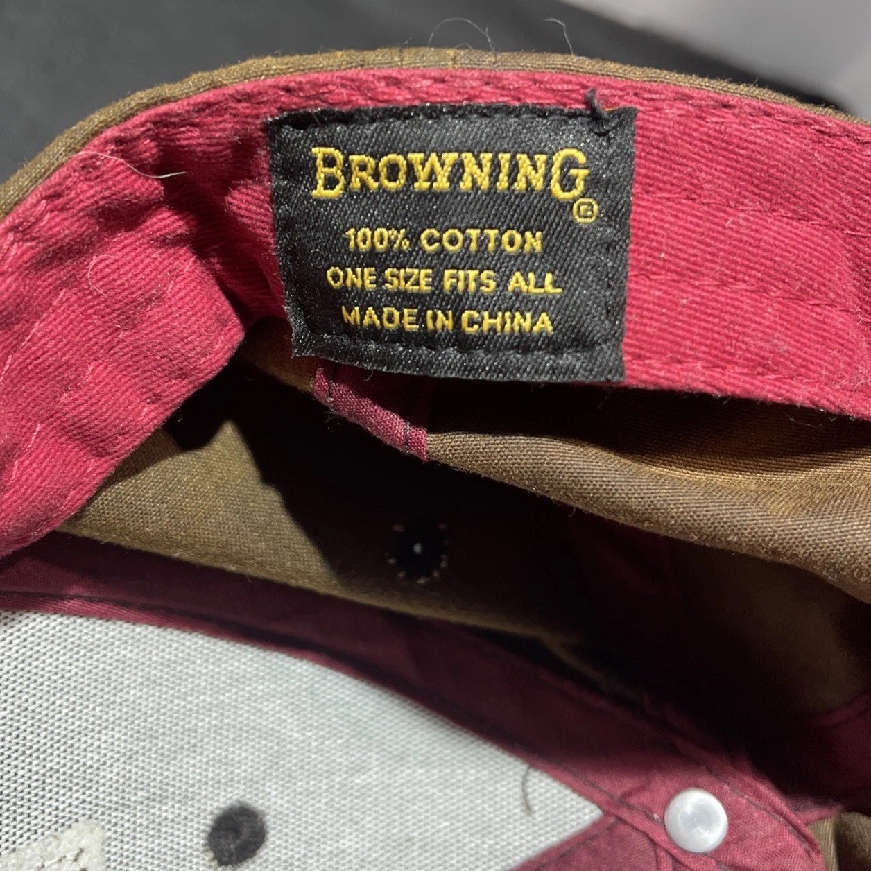 Browning Liberty Wax Cap Hat Mens Dk Brown Strap Back American Flag Hunting USA