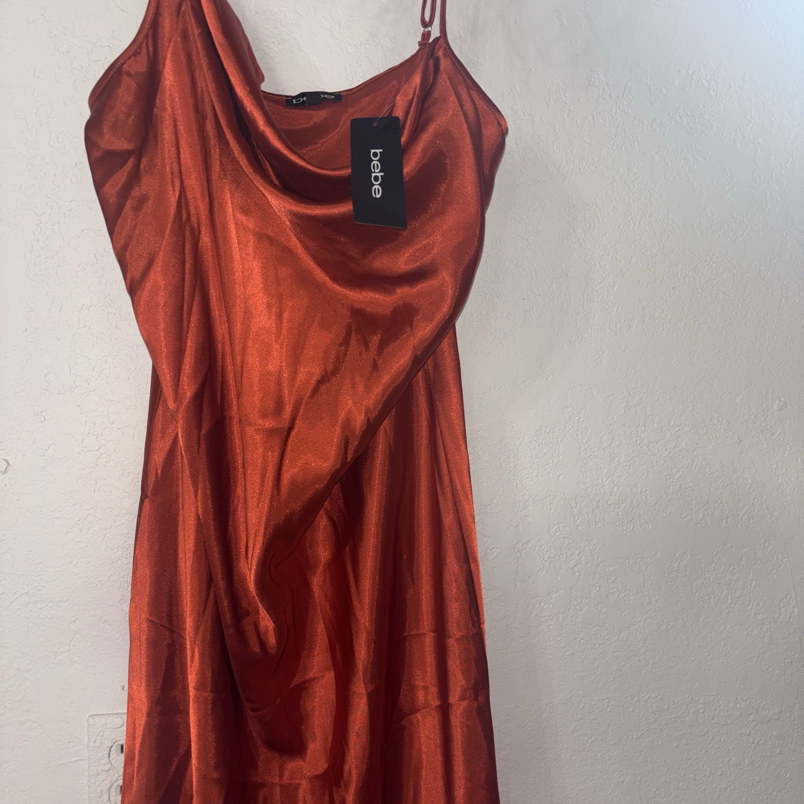bebe Women’s XS Red Satin Polyester Full Slip Solid Adjustable Straps Wireless
