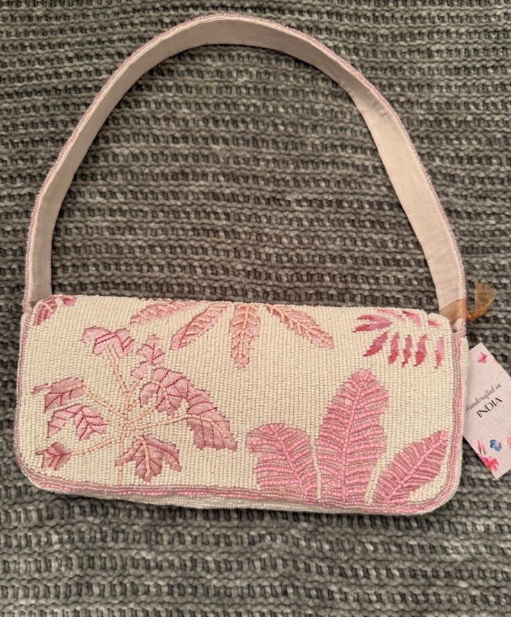 New Beaded Pink Palm Tree Shoulder Bag Handcrafted In India 🌴✨