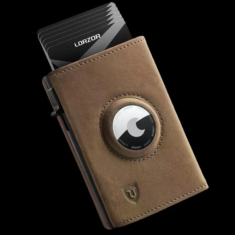 LORZOR RFID BLOCKING SLIM LEATHER WALLET, FREE iOS & ANDRIOD COMPATIBLE AIR TAG