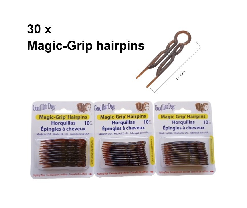 3 x Packs Magic Grip Hairpins 2 1/2″ Brown (30 Pcs) Good Hair Days
