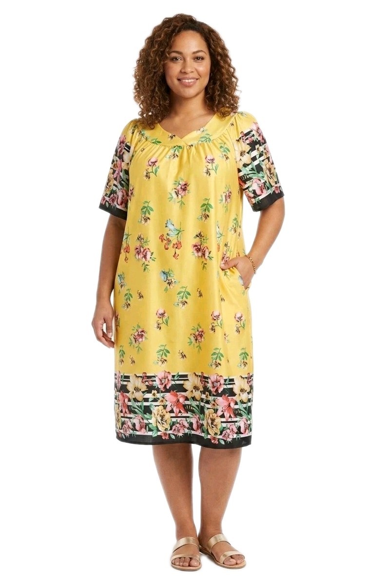 Anthony Richards VTG Yellow Floral Mumu House Patio Dress Lounger Women’s Plus
