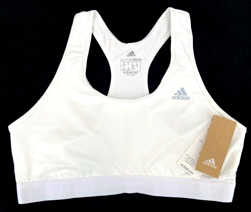NEW Adidas White Aeroready Alphaskin Racerback Elastic Sports Bra Band Women’s M