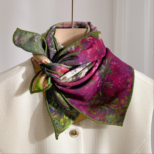 30% Silk 26” flower Print Shawl Neckerchief Scarf wrap Bandana new