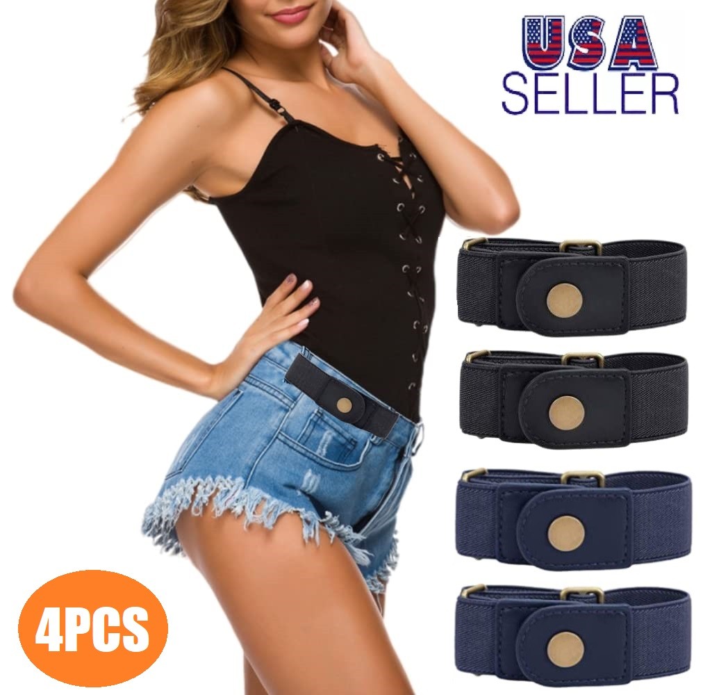 4Pcs No Buckle Belt for Men & Women Stretch Elastic Invisible Adjustable Belt US