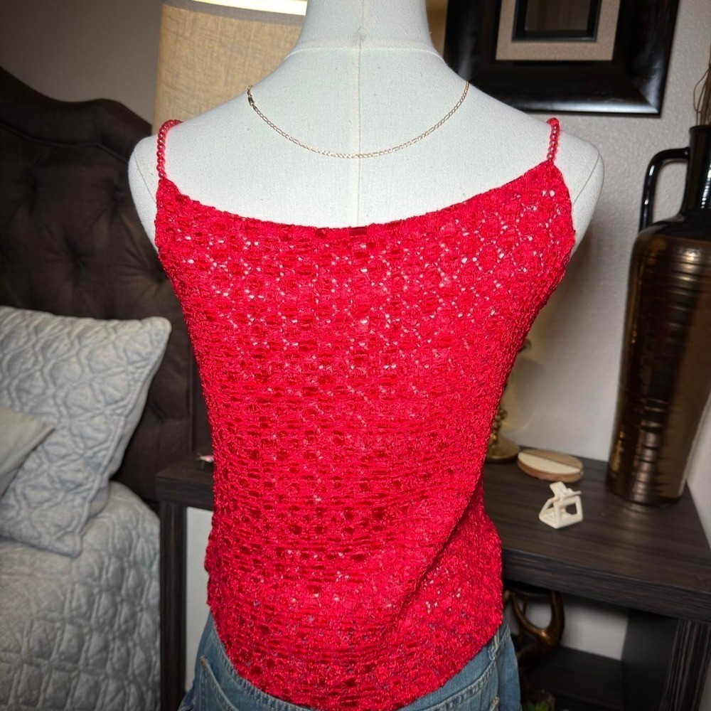 Euro Y2K Red Crochet Knit Cami Top Stunning