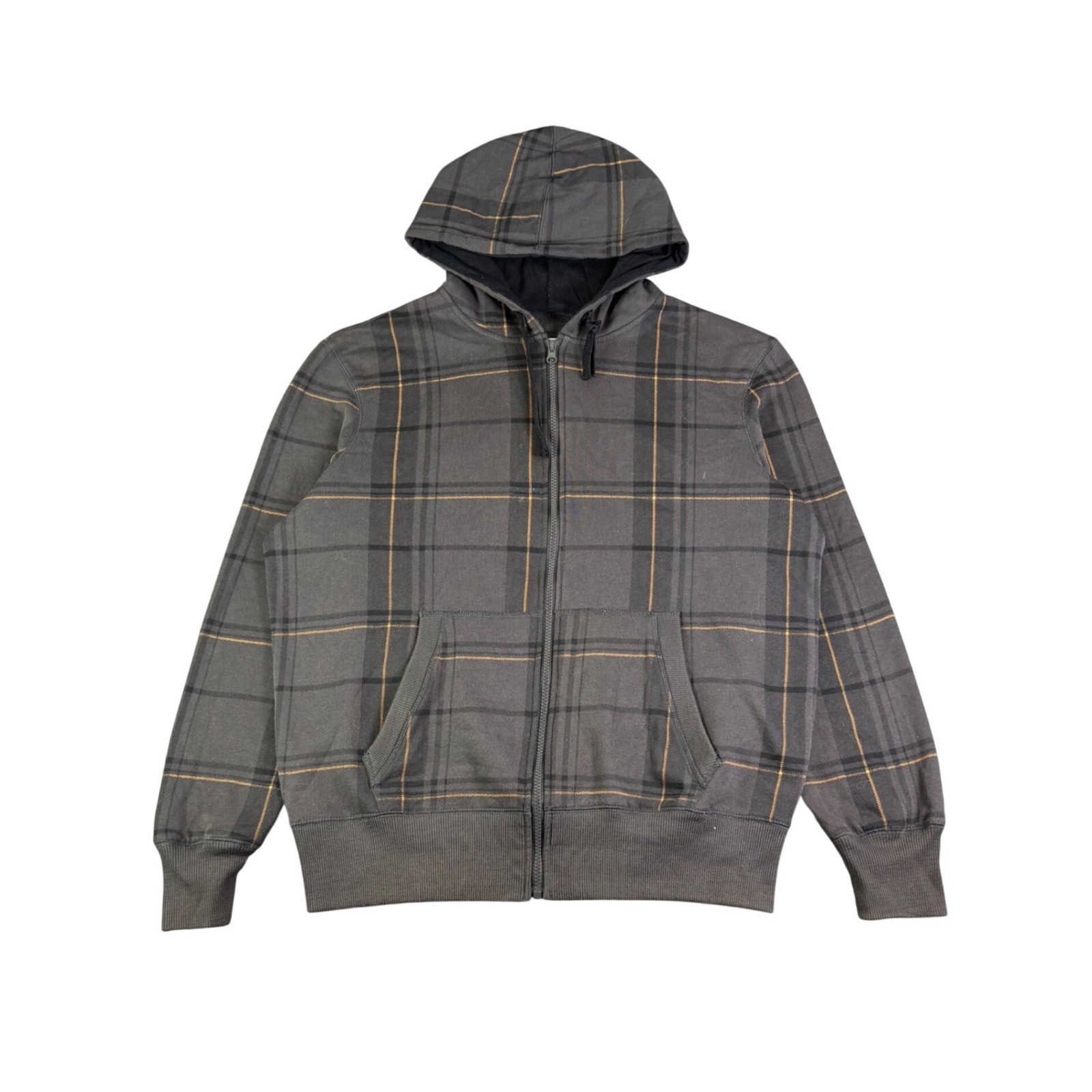 Ocean Pacific OP Mens Plaid Full Zip Hoodie Charcoal Grey Orange Large Surf