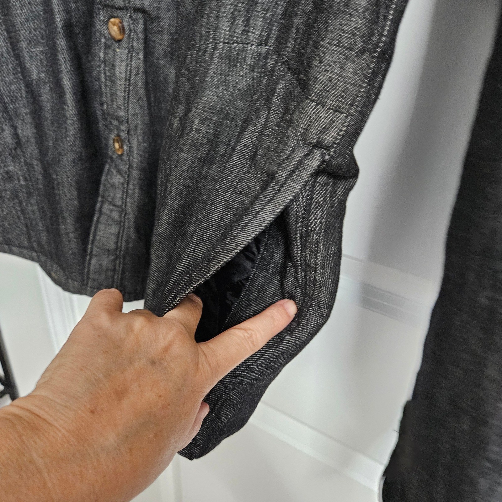 Wrangler Shirt Jacket Mens L Black Denim Sherpa Lined Workwear Western Rugged