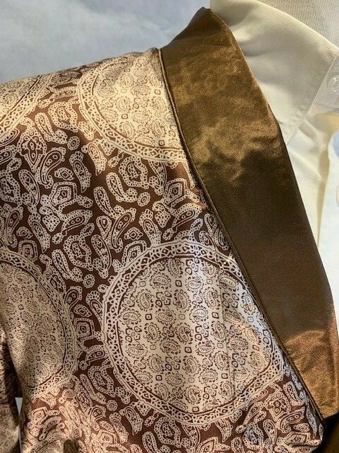 Mens Silk Satin Robe – Coffee Paisley Auspicious – 5 Day Delivery -USA Seller