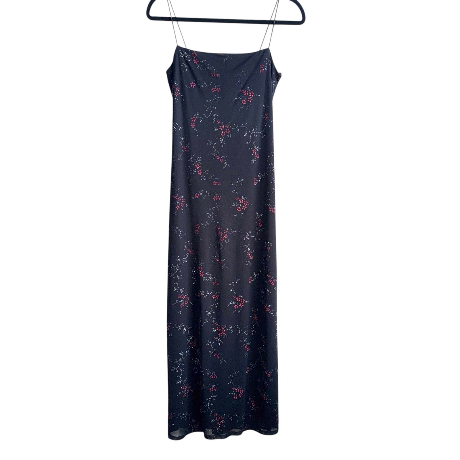 BUYER TOO Women’s Spaghetti Strap Midi Dress Size Small Black Floral Y2K Prom