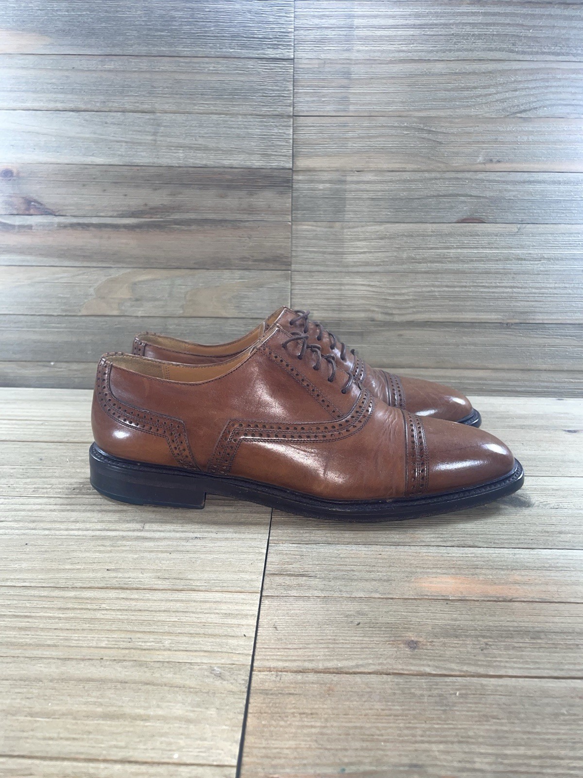 Mezlan Budapest Brown Leather Cap-Toe Oxford Shoe Made In Spain Mens Size 10
