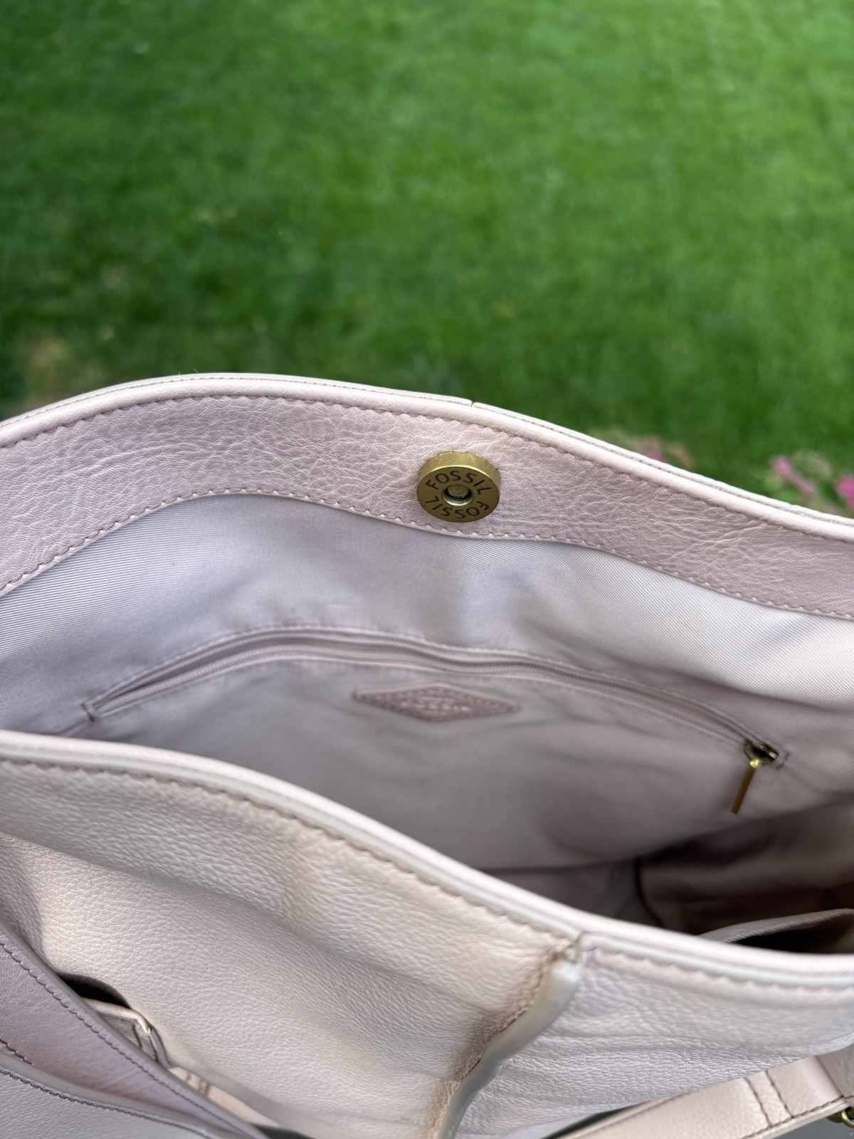Fossil Lane NS Crossbody Shoulder Bag Pale Pink Leather Key Magnetic Closure