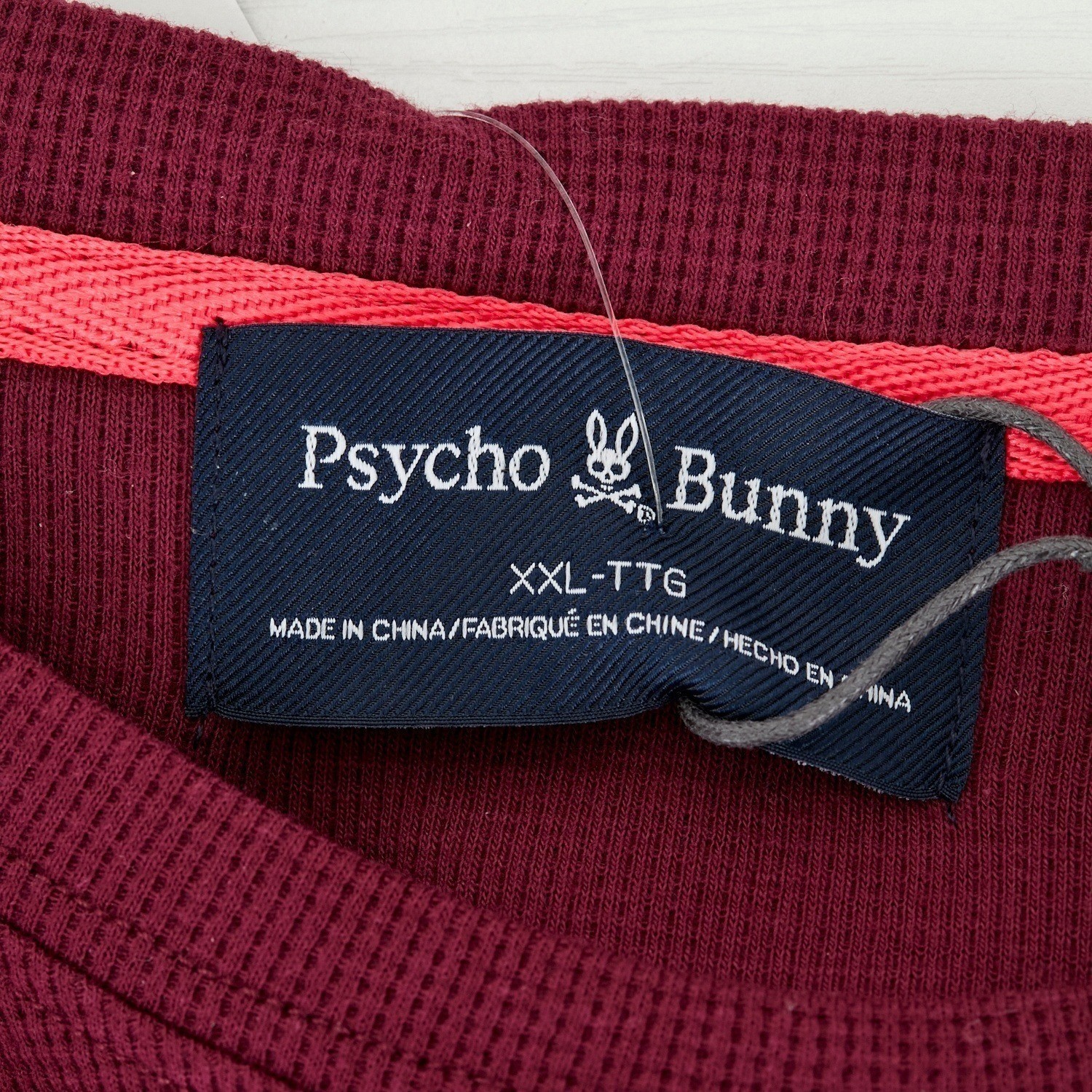 Psycho Bunny Mens 2XL Crimson Waffle Knit Long Sleeve Pocket Tee Shirt NEW