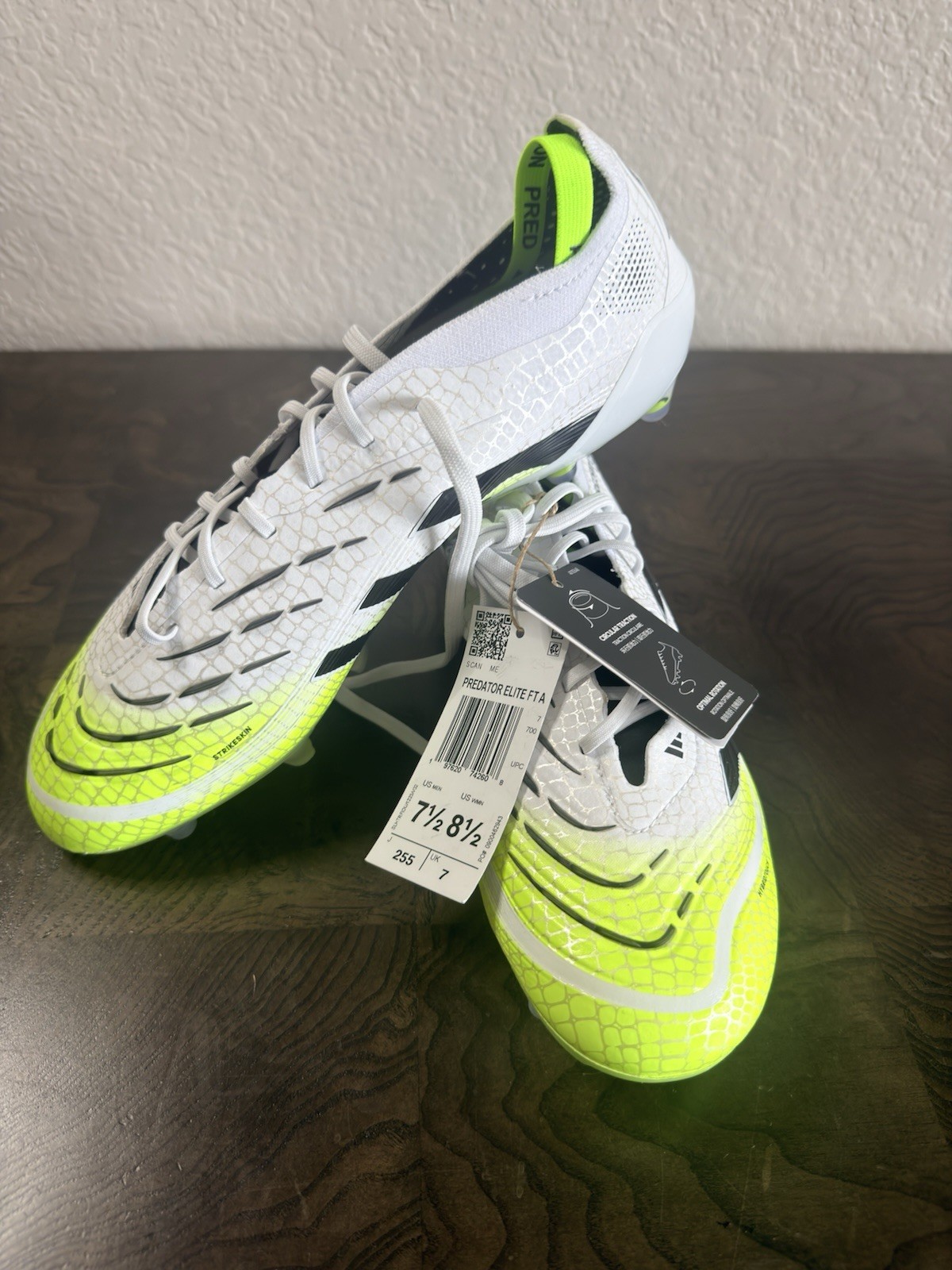adidas Predator Elite FT FG Soccer Cleats White Black Yellow Lace-Up Low Top