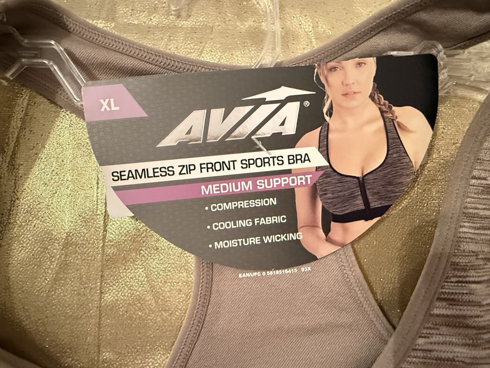 NWT Avia Zip Front Removable Pads Wire Free Sports Bra Medium Support Size XL
