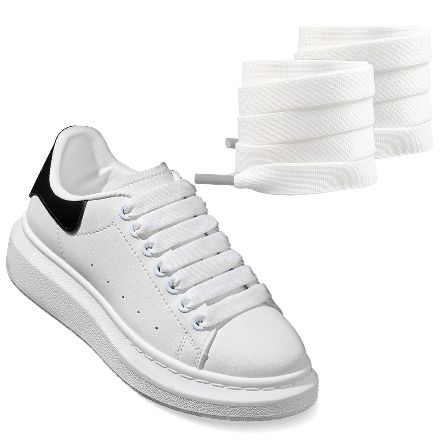 2 Pairs Shoe Laces for Alexander Mcqueen Sneaker, 1/2”(1.2Cm) Flat Thick Jumbo