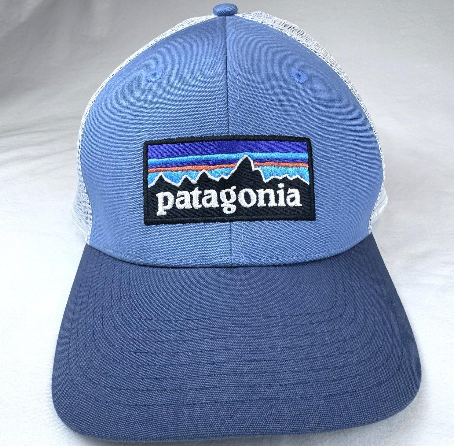Patagonia P-6 Logo LoPro Trucker Hat Snapback 2 Tone Blue White Mesh