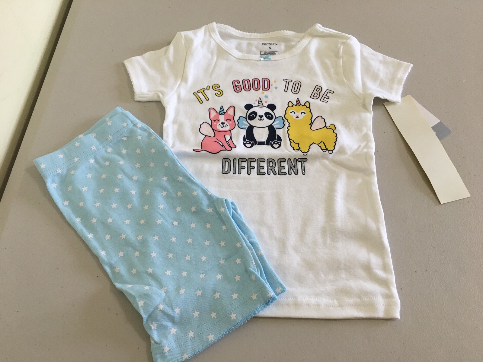 New Carter’s Girls White Panda Pajama Set Snug fit Short Sleeve Shorts many size