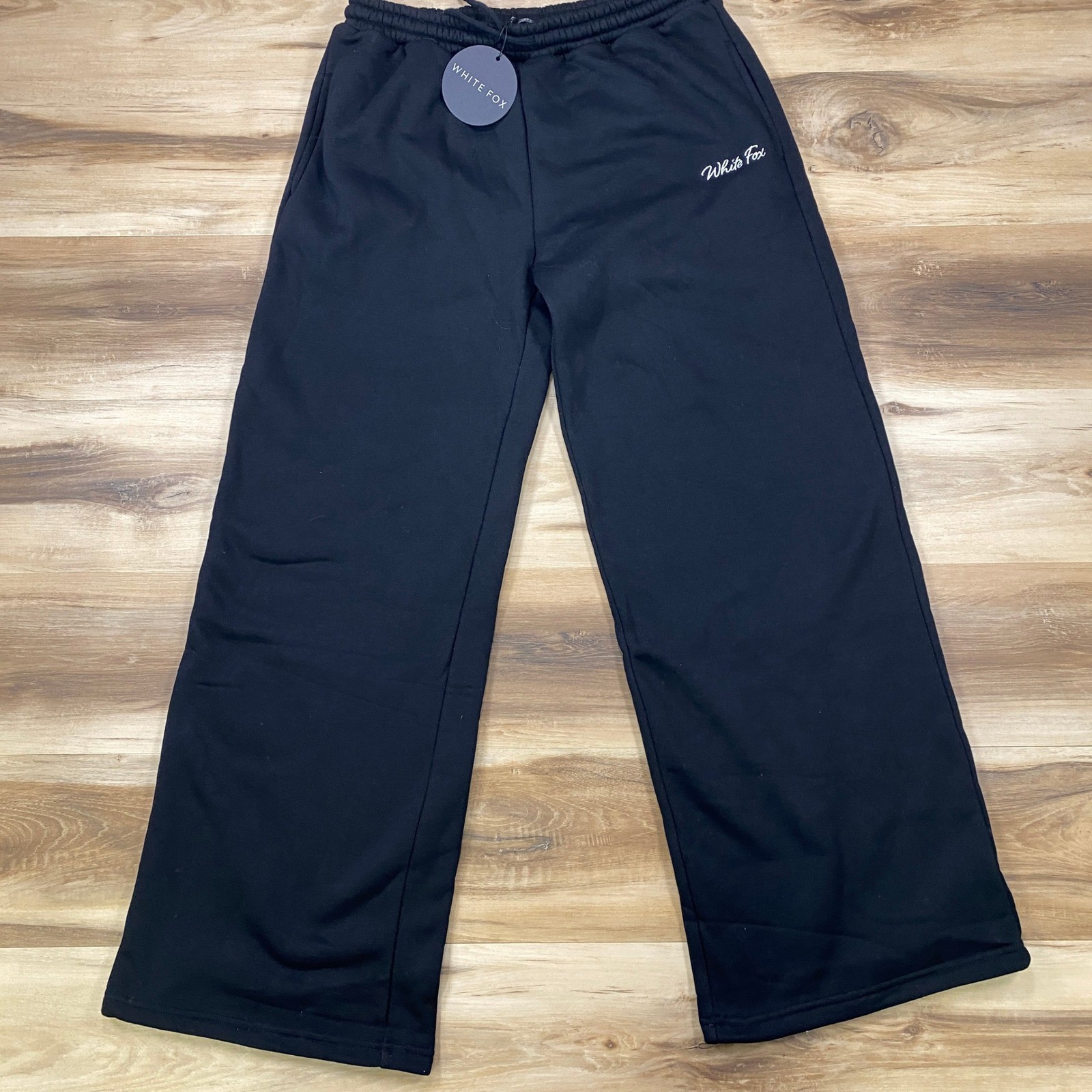 White Fox Sweatpants Womens XL Wide Leg Cotton Blend Relaxed Streetwear Black