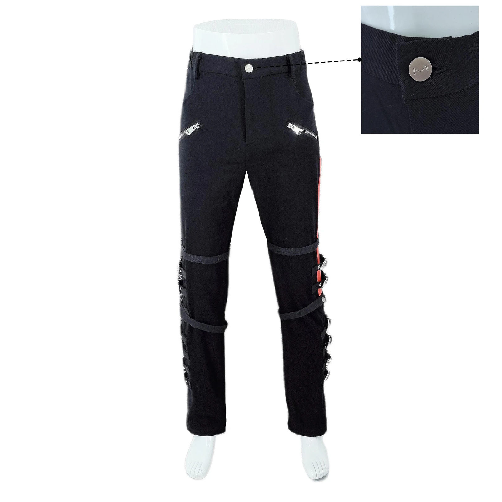 Punk Skinny Pants Trousers in Black Buckle Handmade Impersonator